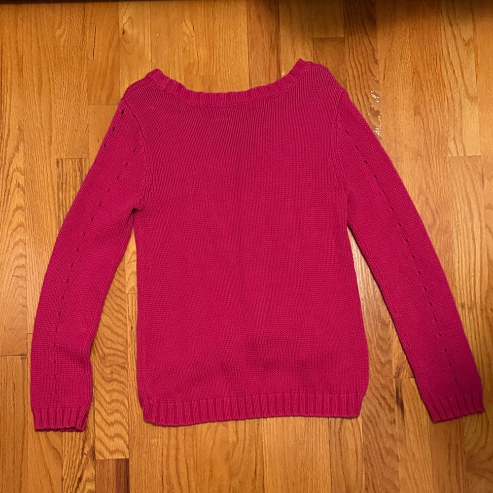 Girl's Raspberry Cable Knit Sweater - Picture 2 of 3